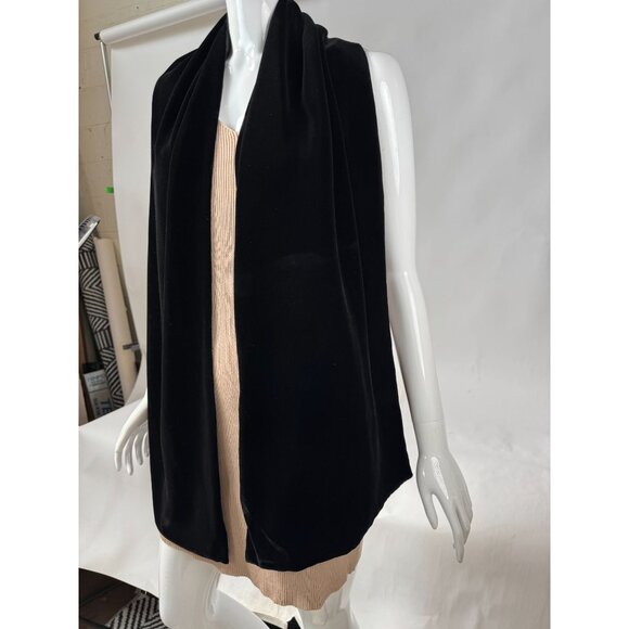 Black Velvet & Satin Evening Wrap Scarf Shawl By Eddie Bauer - Picture 9 of 16